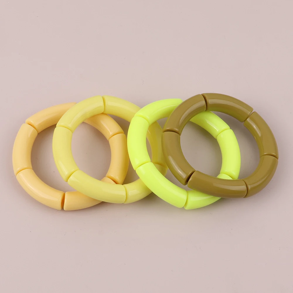 FishSheep Trendy Colorful Acrylic Bamboo Bracelets For Women Bohemian Stretched Tube Beads Cuff Bracelets Bangles 2024 Jewelry