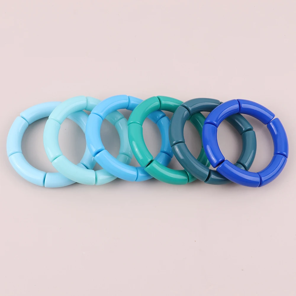 FishSheep Trendy Colorful Acrylic Bamboo Bracelets For Women Bohemian Stretched Tube Beads Cuff Bracelets Bangles 2024 Jewelry
