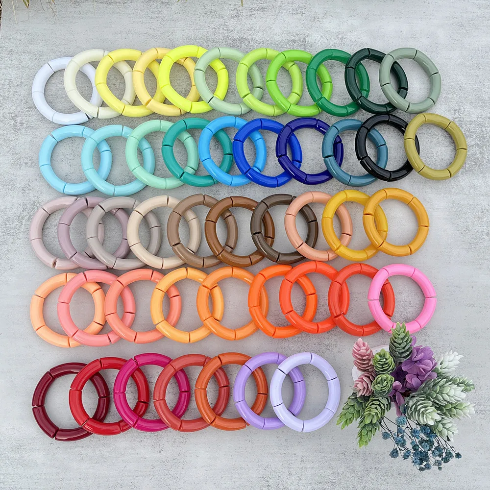 FishSheep Trendy Colorful Acrylic Bamboo Bracelets For Women Bohemian Stretched Tube Beads Cuff Bracelets Bangles 2024 Jewelry
