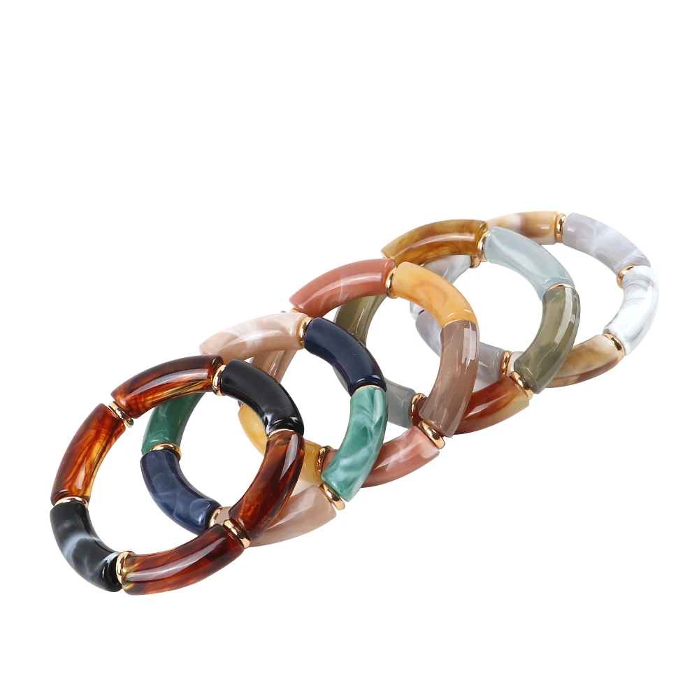 FishSheep Trendy Colorful Acrylic Bamboo Bracelets For Women Bohemian Stretched Tube Beads Cuff Bracelets Bangles 2024 Jewelry