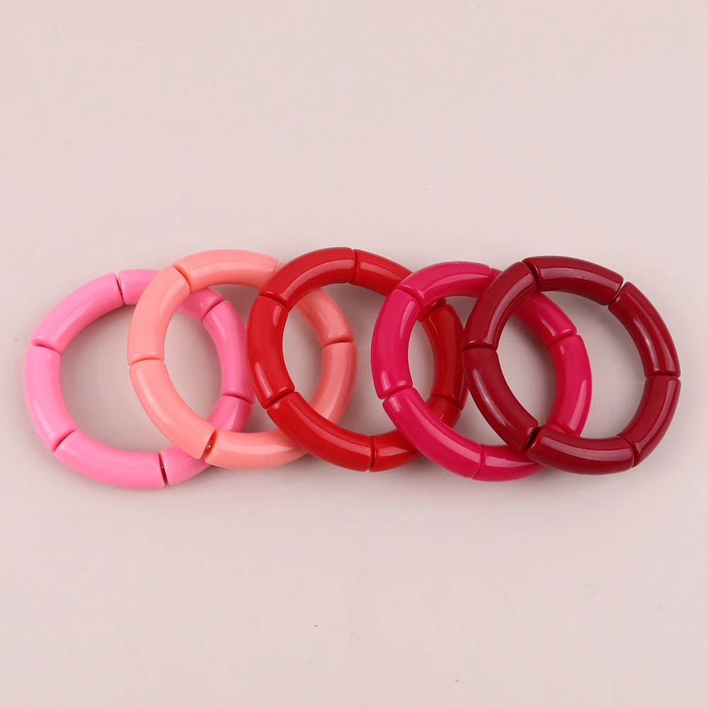FishSheep Trendy Colorful Acrylic Bamboo Bracelets For Women Bohemian Stretched Tube Beads Cuff Bracelets Bangles 2024 Jewelry