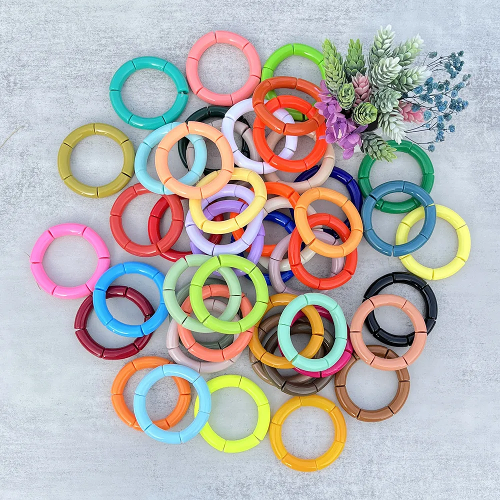 FishSheep Trendy Colorful Acrylic Bamboo Bracelets For Women Bohemian Stretched Tube Beads Cuff Bracelets Bangles 2024 Jewelry