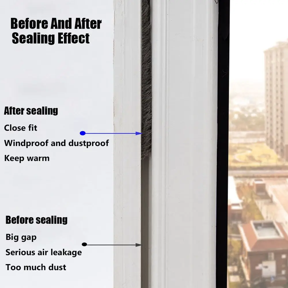 5M Brush Strip Self Adhesive Door Window Sealing Strip Door Window Windproof Anti Insect Strip Gasket Home Living Supplies