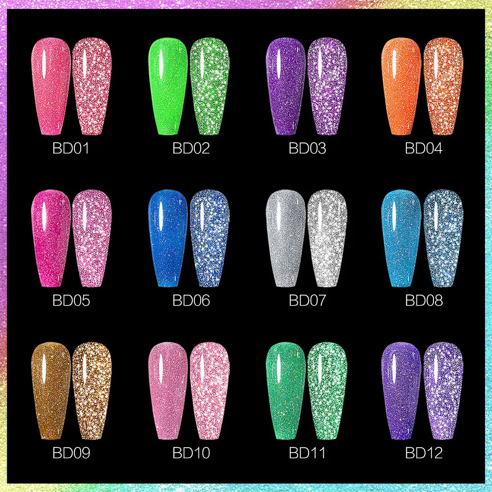 Venalisa Reflective Glitter Nail Gel Polish Neon Color Full Coverage Pigment Nail Art Manicure Soak Off Enamel UV Gel Varnish