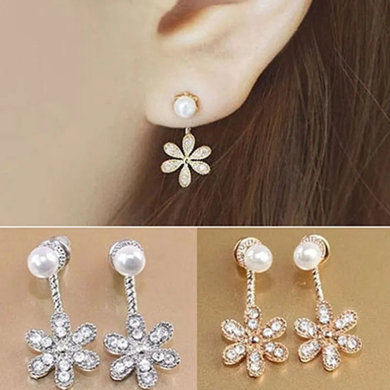 Luxury Crystal Flower Drop Dangle Earrings for Women Fashion Statement Wedding Ear Jewelry Accessory Pearl Party Wholesale