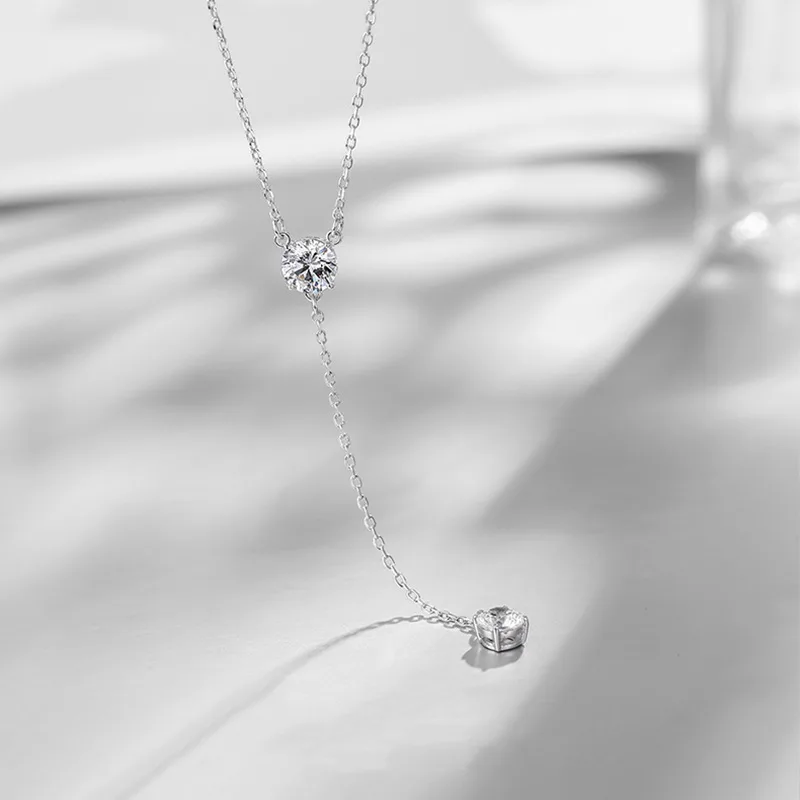 925 Silver Women's Luxury Zircon Pendant Necklace Round Cut Cubic Zirconia Necklace Charms Bride Wedding Chain Necklace Gift