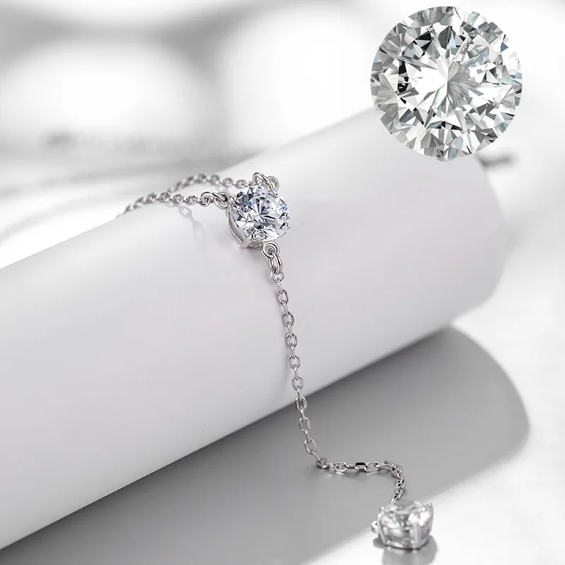 925 Silver Women's Luxury Zircon Pendant Necklace Round Cut Cubic Zirconia Necklace Charms Bride Wedding Chain Necklace Gift