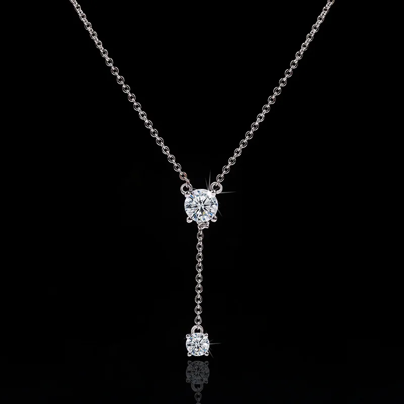 925 Silver Women's Luxury Zircon Pendant Necklace Round Cut Cubic Zirconia Necklace Charms Bride Wedding Chain Necklace Gift