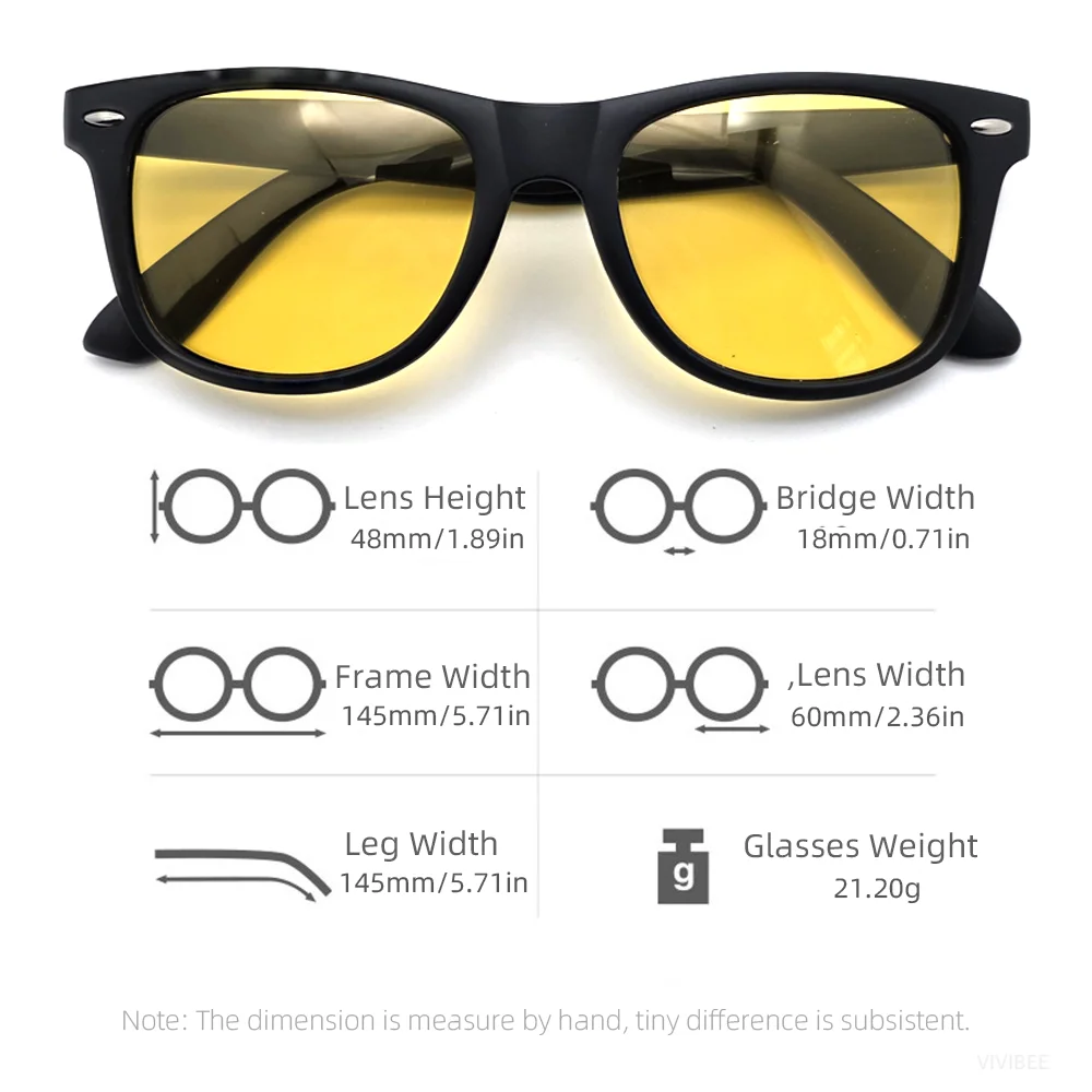 VIVIBEE Classic Night Vision Glasses Men Square Polarized Lenses UV400 Yellow Sunglasses for Women 2026 Driving Goggles