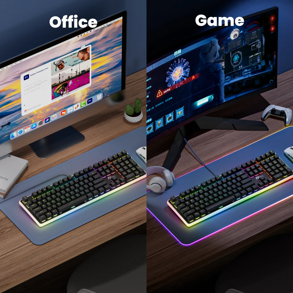 RK ROYAL KLUDGE RK918 Wired Mechanical Keyboard 108 Keys 100% RGB Backlit Gaming Keyboard with Large LED Sorrounding Side Lamp