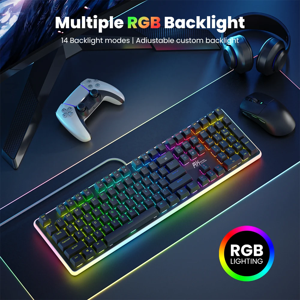 RK ROYAL KLUDGE RK918 Wired Mechanical Keyboard 108 Keys 100% RGB Backlit Gaming Keyboard with Large LED Sorrounding Side Lamp