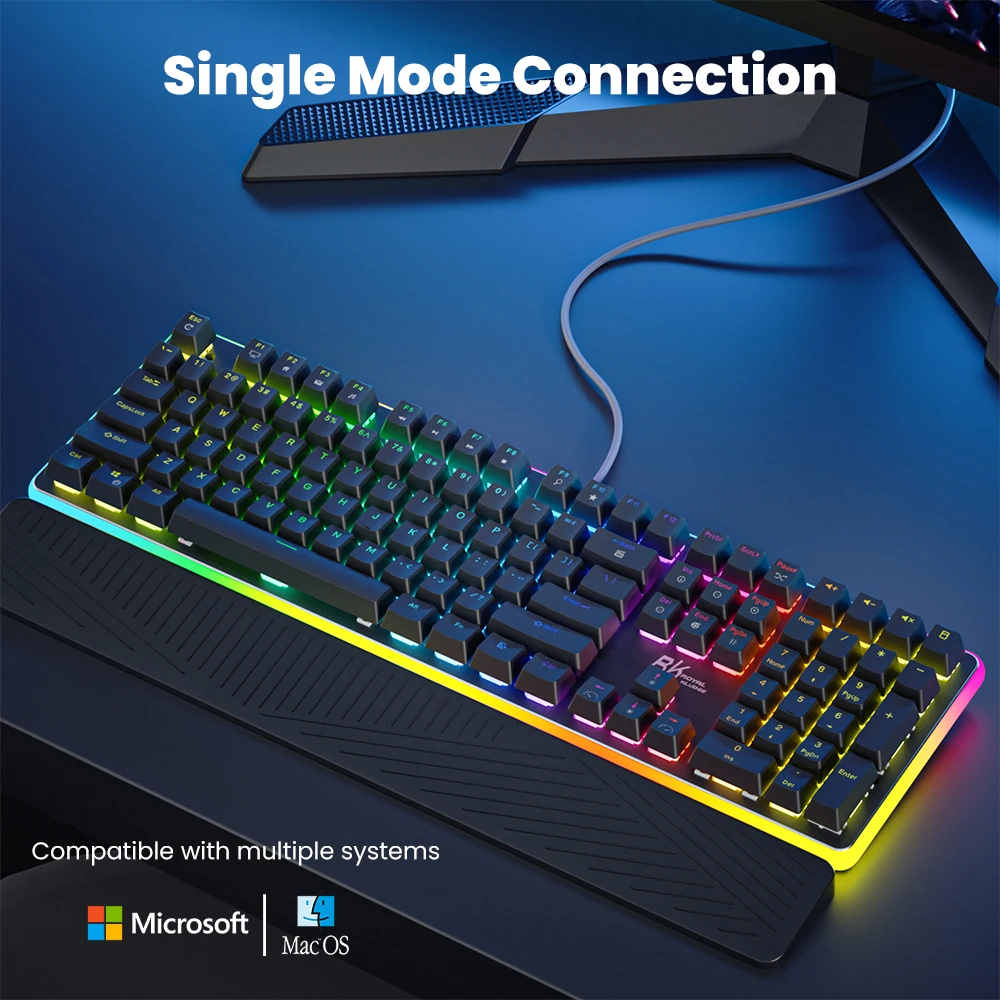 RK ROYAL KLUDGE RK918 Wired Mechanical Keyboard 108 Keys 100% RGB Backlit Gaming Keyboard with Large LED Sorrounding Side Lamp