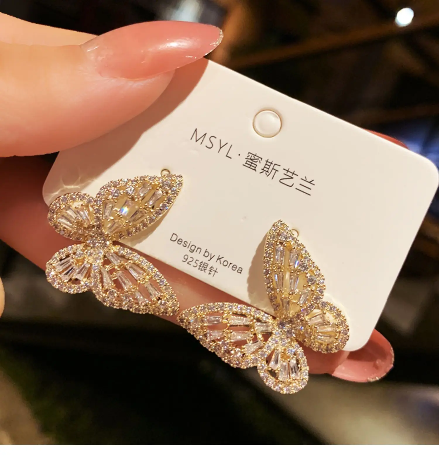 2022 New Butterfly Zircon Earrings women's Korean jewelry literary style earrings net red temperament simple new earrings