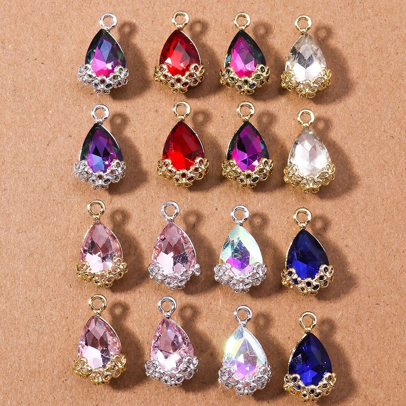 10pcs Elegant Shinning Crystal Waterdrop Charms for Jewelry Making Women Cute Drop Earrings Pendants Necklaces DIY Crafts Supply