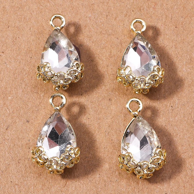 10pcs Elegant Shinning Crystal Waterdrop Charms for Jewelry Making Women Cute Drop Earrings Pendants Necklaces DIY Crafts Supply