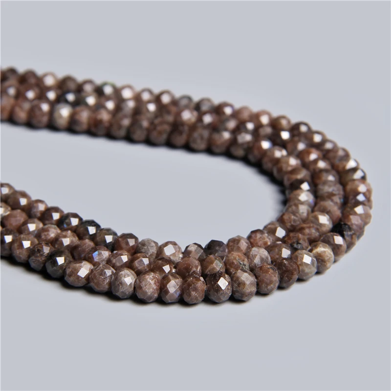 Natural Faceted Snowflake Rondelle Brown Stone Beads Jaspers Loose Spacer Labradorite Beads 4*6mm DIY Bracelet Necklace 7.5''