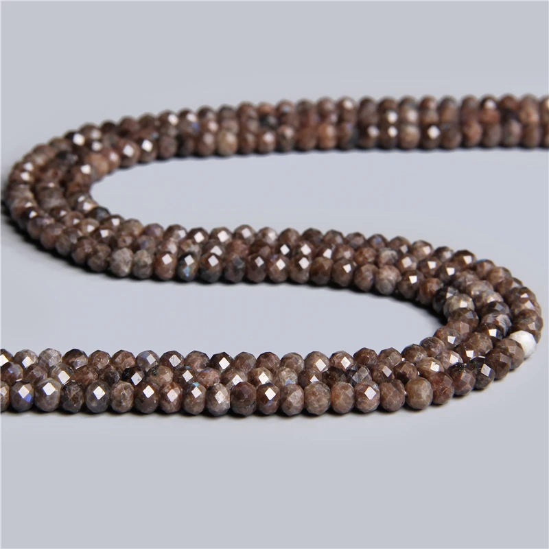 Natural Faceted Snowflake Rondelle Brown Stone Beads Jaspers Loose Spacer Labradorite Beads 4*6mm DIY Bracelet Necklace 7.5''