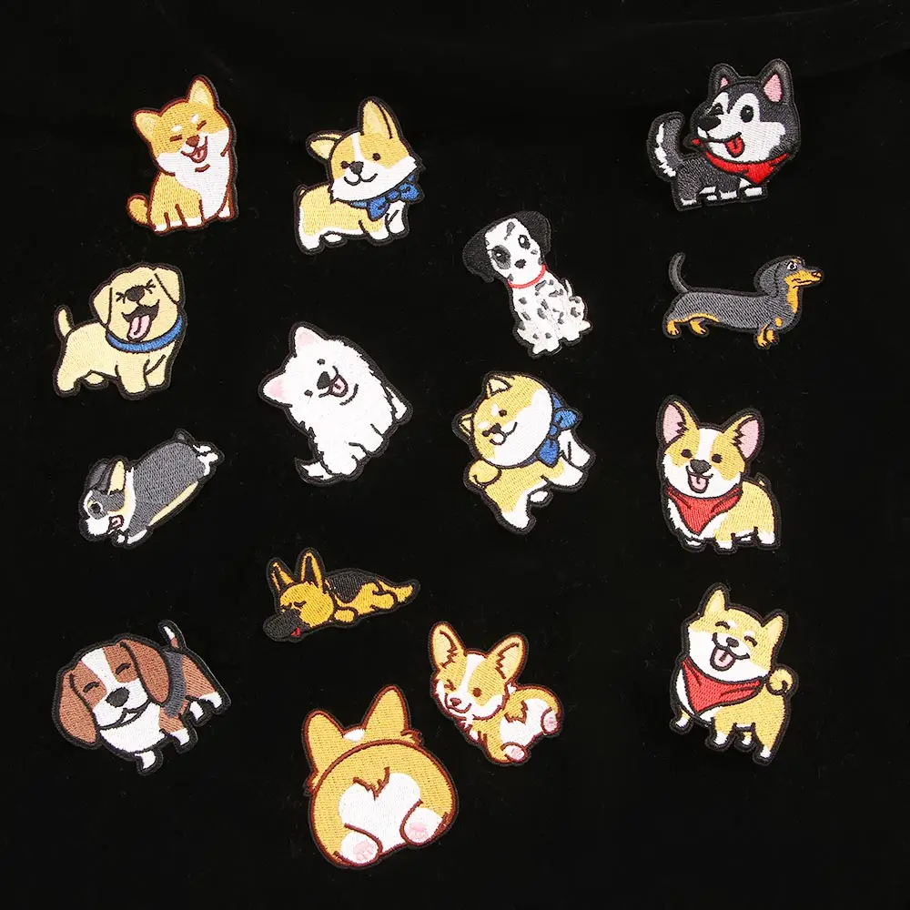 Corgi / Dachshund / Husky Embroidery Patches For Clothing Cute Dog Animal Iron-On Patches On Clothes