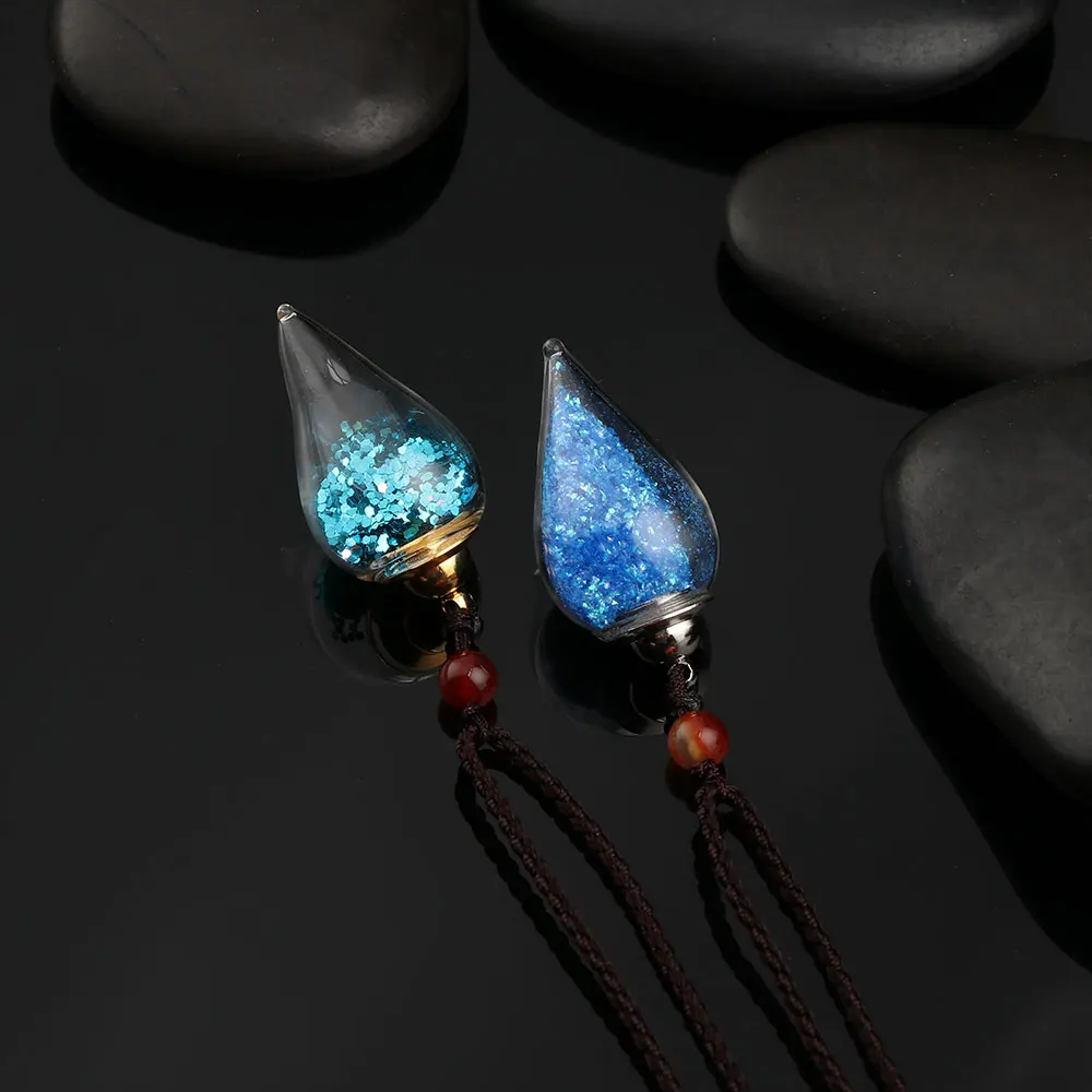 New Glaze Vial Necklace Openable Water Drop Heart Shape Perfume Bottle Pendant Steel Chain Necklace Oil Diffuser Vial Jewelry