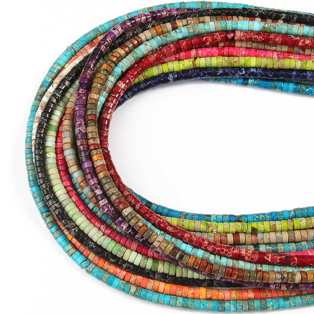Natural Sea Sediment Turquoises Imperial Jaspers Snakeskin Stone Cylinder Flat Spacer Bead For Jewelry Making DIY Accessories