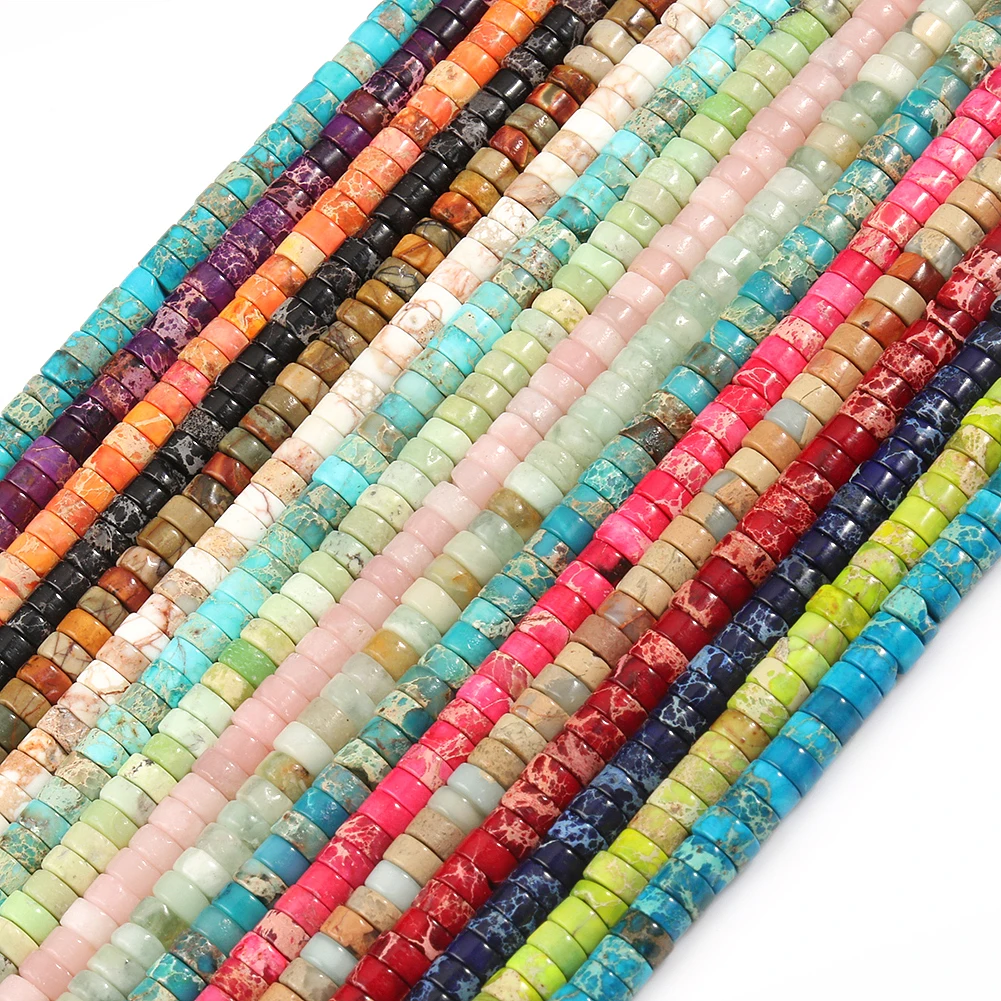 Natural Sea Sediment Turquoises Imperial Jaspers Snakeskin Stone Cylinder Flat Spacer Bead For Jewelry Making DIY Accessories