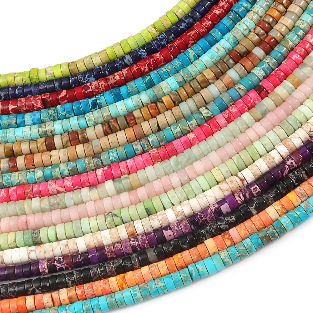 Natural Sea Sediment Turquoises Imperial Jaspers Snakeskin Stone Cylinder Flat Spacer Bead For Jewelry Making DIY Accessories