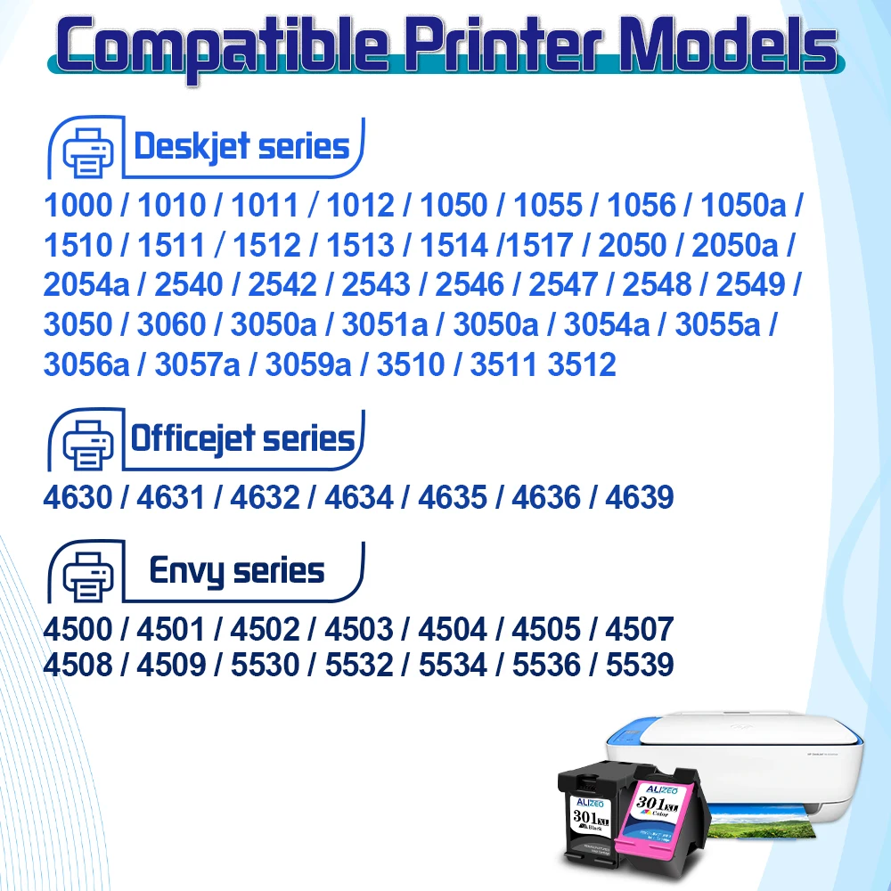 Alizeo Ink Cartridge 301XL For HP 301 XL Remanufactured Replacement Deskjet 1000 1010 1011 1012 1050 1051 1055 1056 1050a