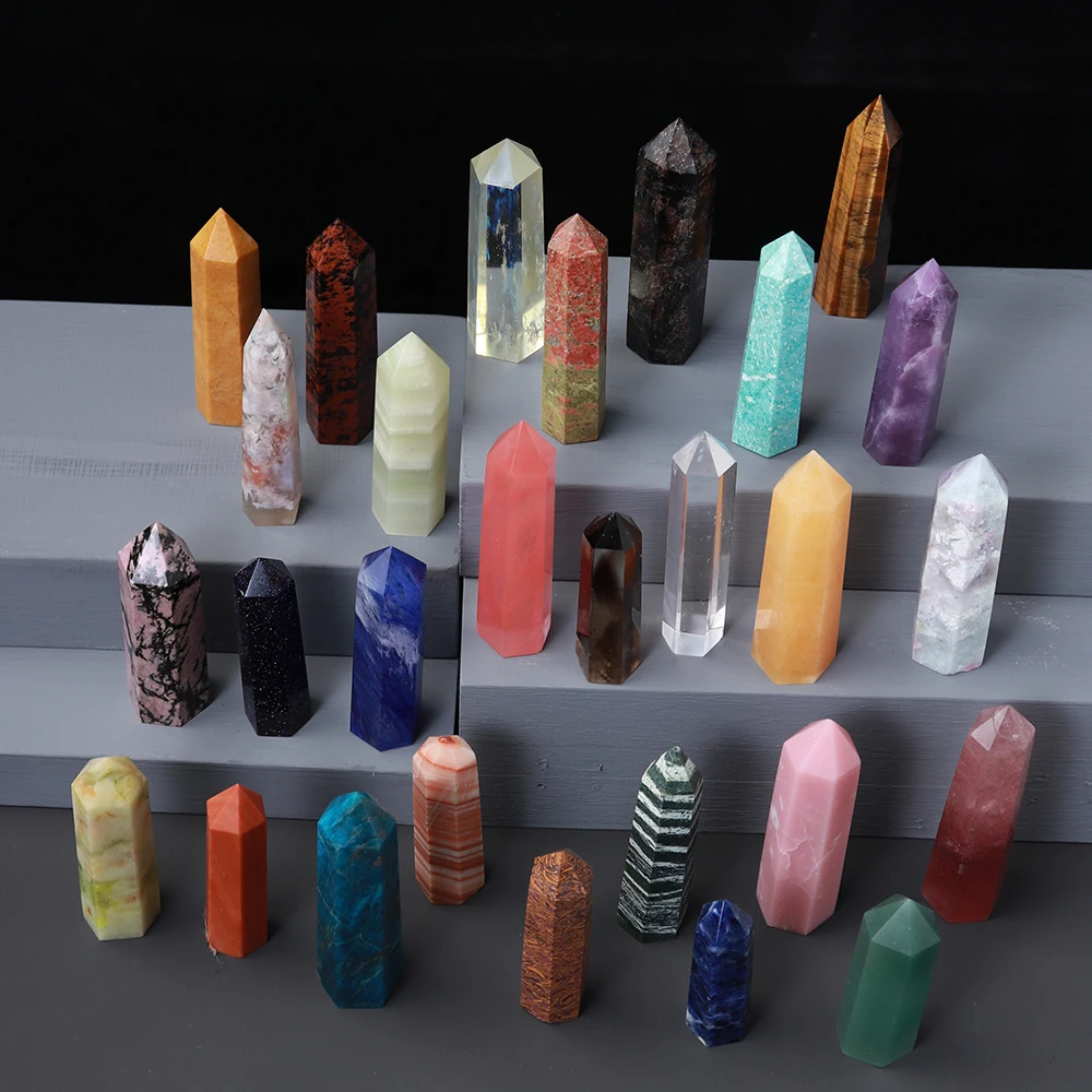 1pc Natural Quartz Point Rose Quartz Wand Healing Stone Amethyst Hexagonal Prism Energy Ore Pyramid Home Decoration