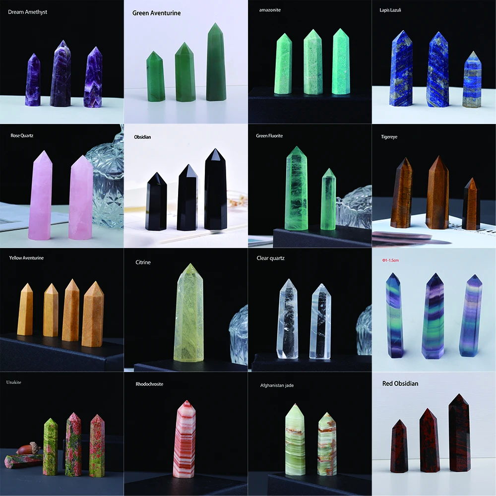 1pc Natural Quartz Point Rose Quartz Wand Healing Stone Amethyst Hexagonal Prism Energy Ore Pyramid Home Decoration