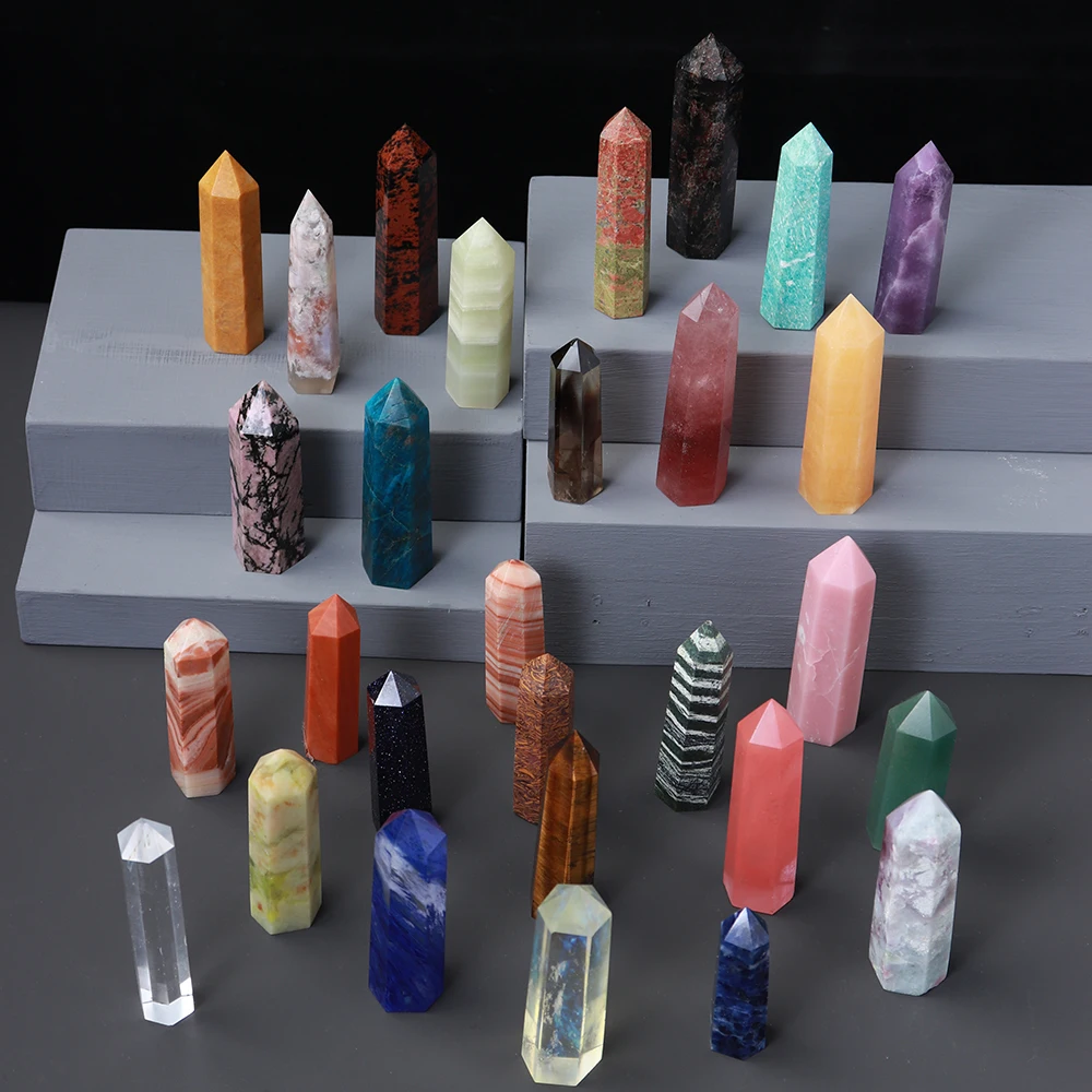 1pc Natural Quartz Point Rose Quartz Wand Healing Stone Amethyst Hexagonal Prism Energy Ore Pyramid Home Decoration