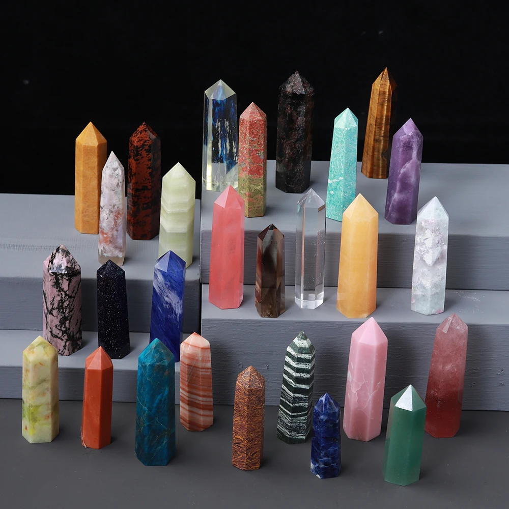 1pc Natural Quartz Point Rose Quartz Wand Healing Stone Amethyst Hexagonal Prism Energy Ore Pyramid Home Decoration
