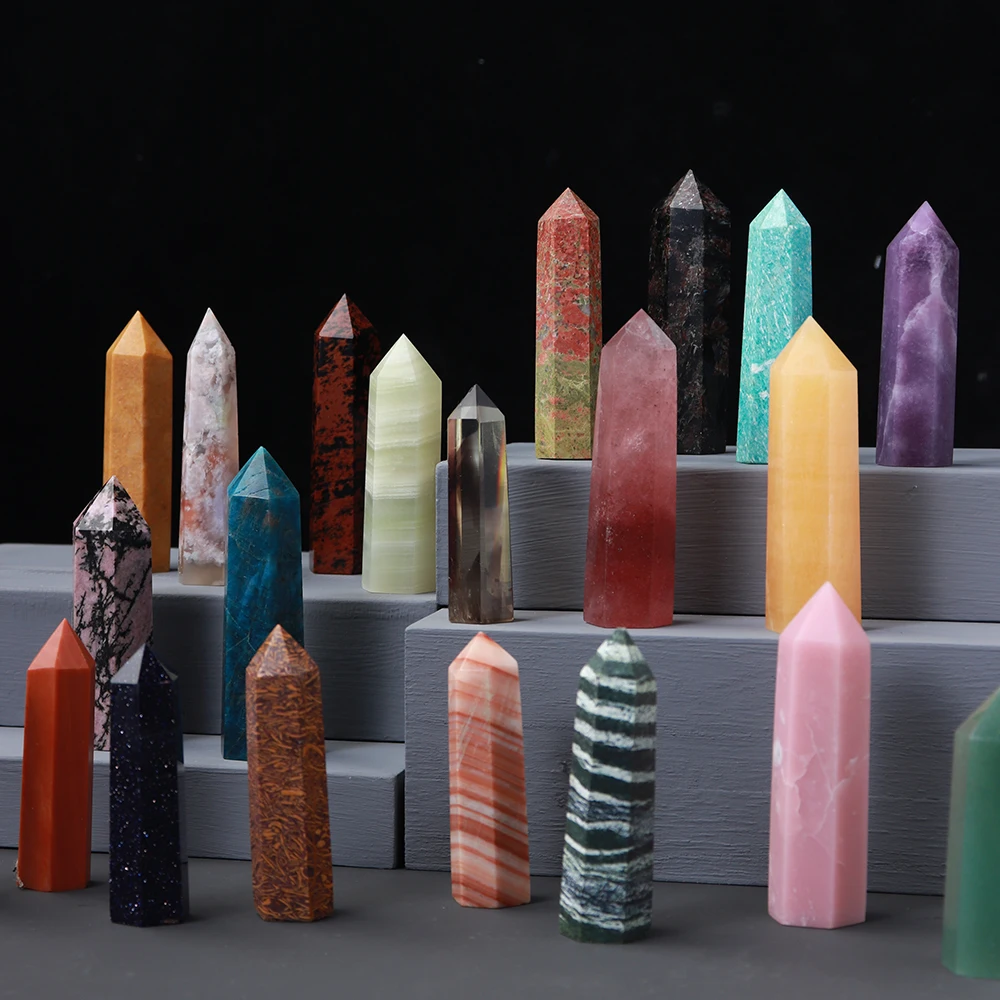 1pc Natural Quartz Point Rose Quartz Wand Healing Stone Amethyst Hexagonal Prism Energy Ore Pyramid Home Decoration