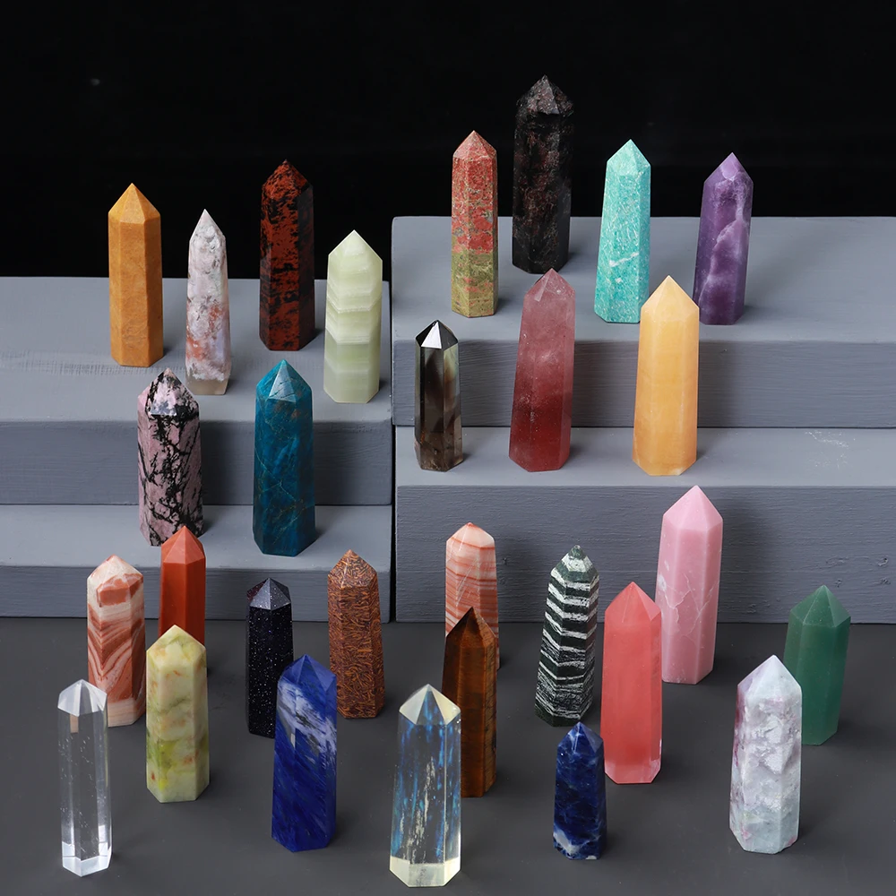 1pc Natural Quartz Point Rose Quartz Wand Healing Stone Amethyst Hexagonal Prism Energy Ore Pyramid Home Decoration