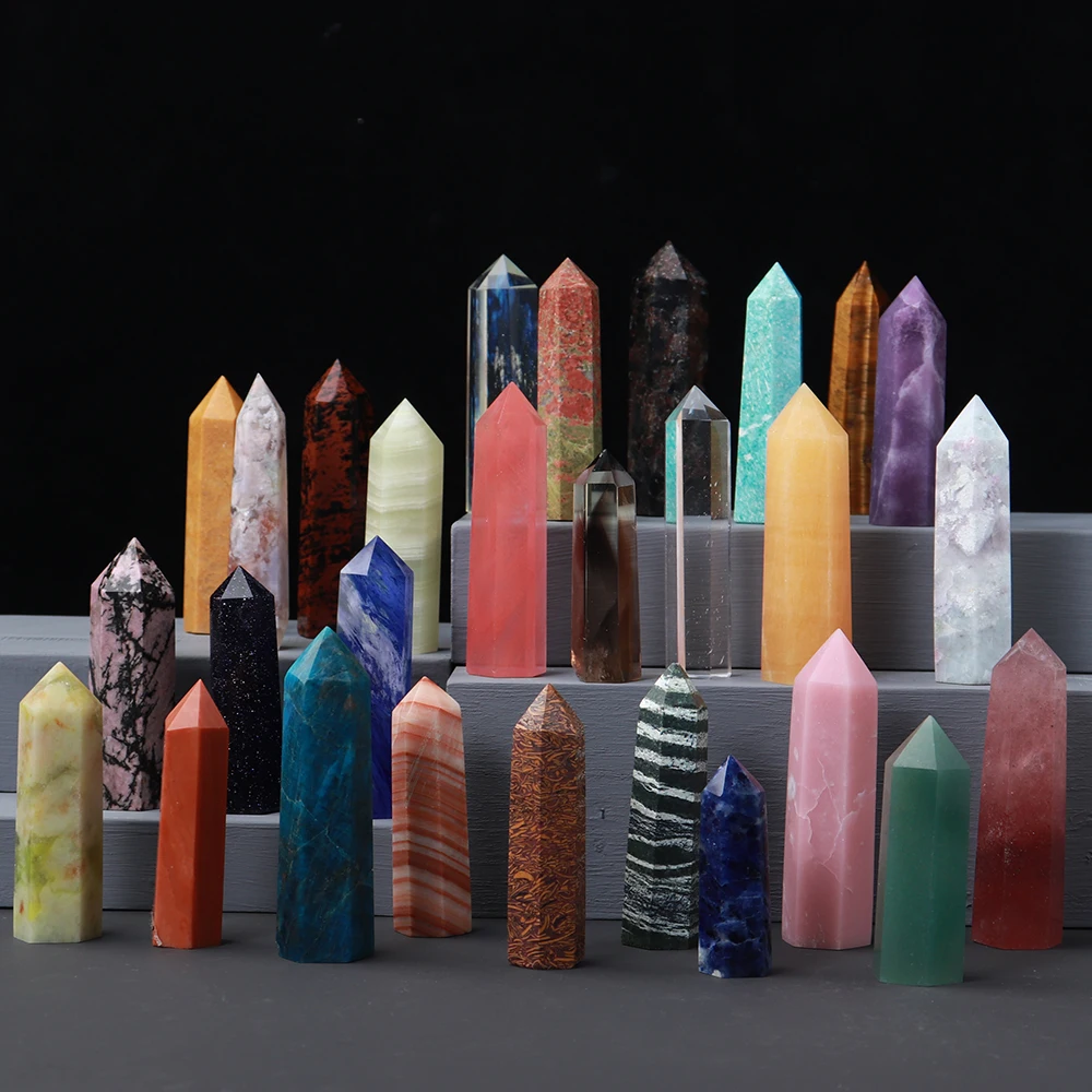1pc Natural Quartz Point Rose Quartz Wand Healing Stone Amethyst Hexagonal Prism Energy Ore Pyramid Home Decoration