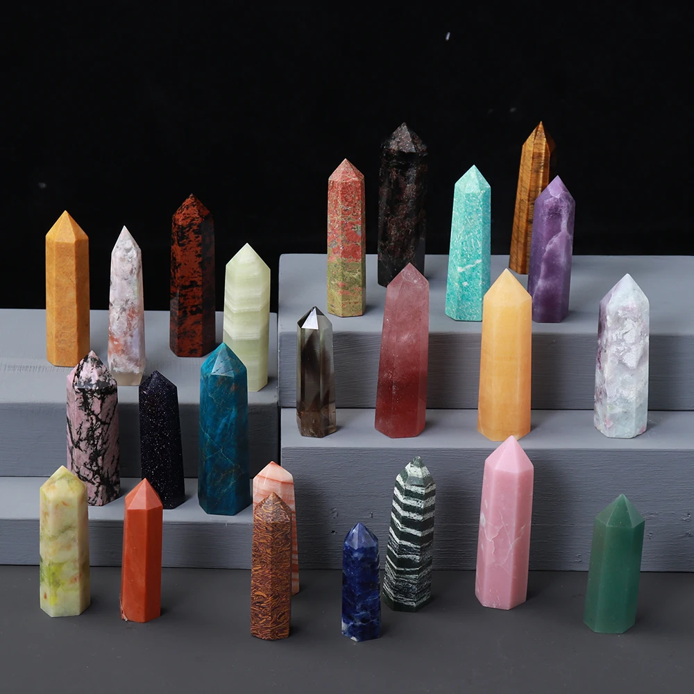 1pc Natural Quartz Point Rose Quartz Wand Healing Stone Amethyst Hexagonal Prism Energy Ore Pyramid Home Decoration