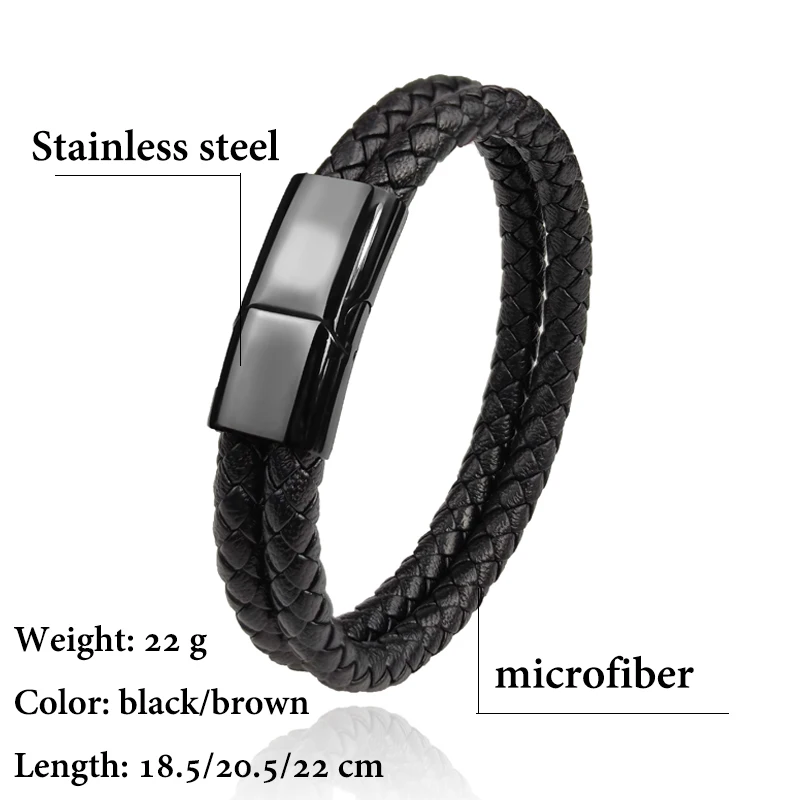 Mingao MF Double Leather Braided Stainless Steel Men's & Women Bracelets With Black/Brown Charm Magnet Clasp Custom Accessors