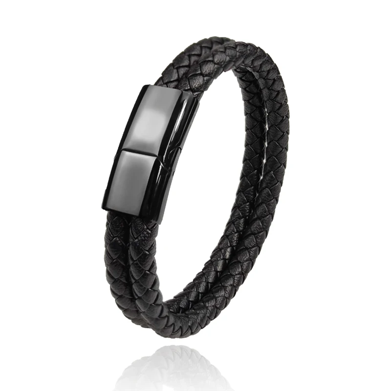 Mingao MF Double Leather Braided Stainless Steel Men's & Women Bracelets With Black/Brown Charm Magnet Clasp Custom Accessors