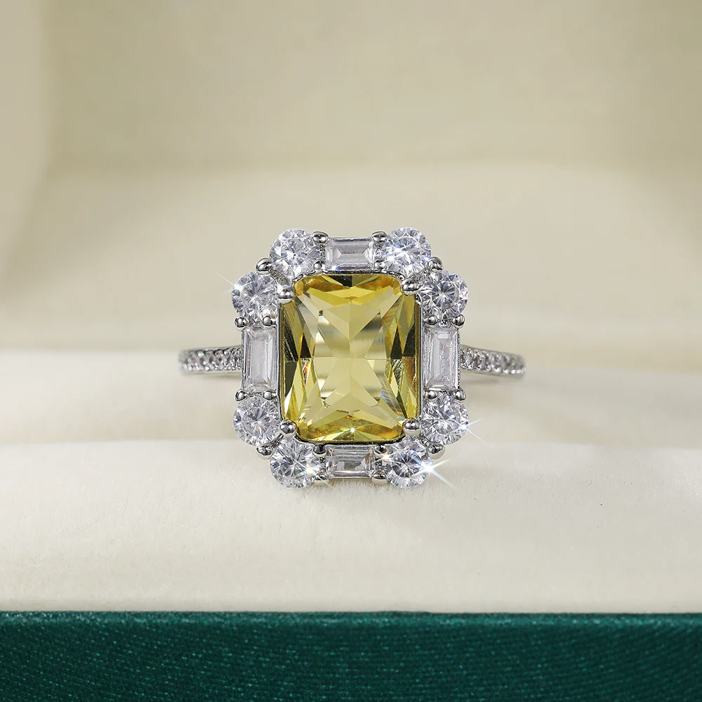 Huitan Graceful Women Finger-rings Yellow Color Cubic Zirconia Wedding Anniversary Birthday Gift Mom Silver Color Trendy Jewelry