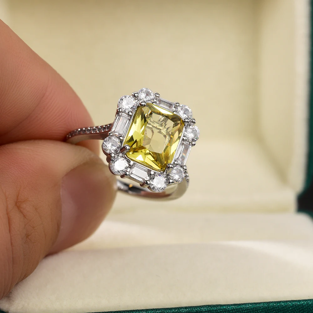 Huitan Graceful Women Finger-rings Yellow Color Cubic Zirconia Wedding Anniversary Birthday Gift Mom Silver Color Trendy Jewelry