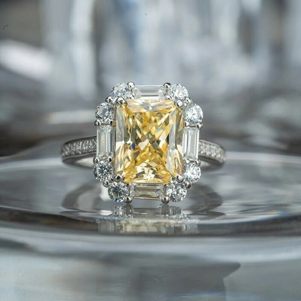 Huitan Graceful Women Finger-rings Yellow Color Cubic Zirconia Wedding Anniversary Birthday Gift Mom Silver Color Trendy Jewelry