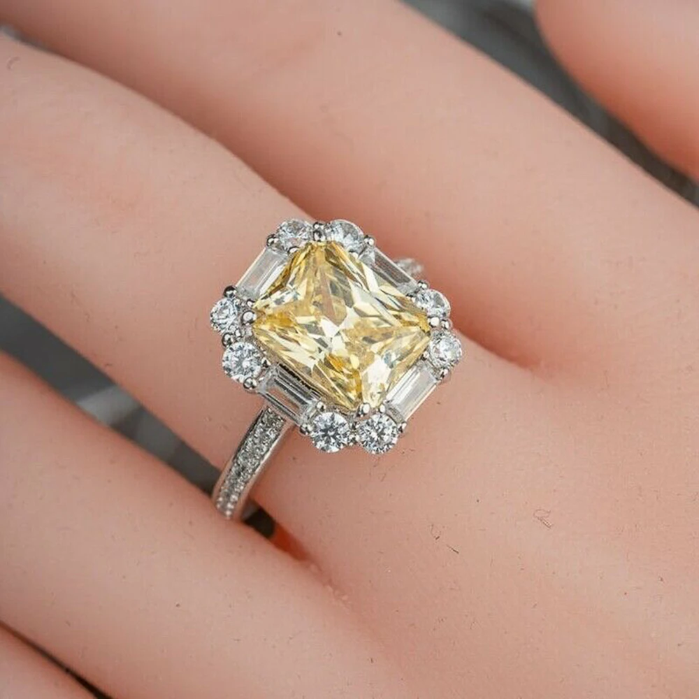 Huitan Graceful Women Finger-rings Yellow Color Cubic Zirconia Wedding Anniversary Birthday Gift Mom Silver Color Trendy Jewelry