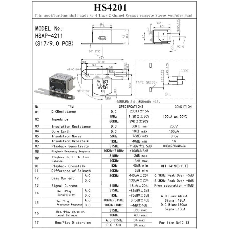 Wear-resistant Magnetic Head YCOG16/YBBS09/HS4211/ES4201/YC4206 Recorder Advanced
