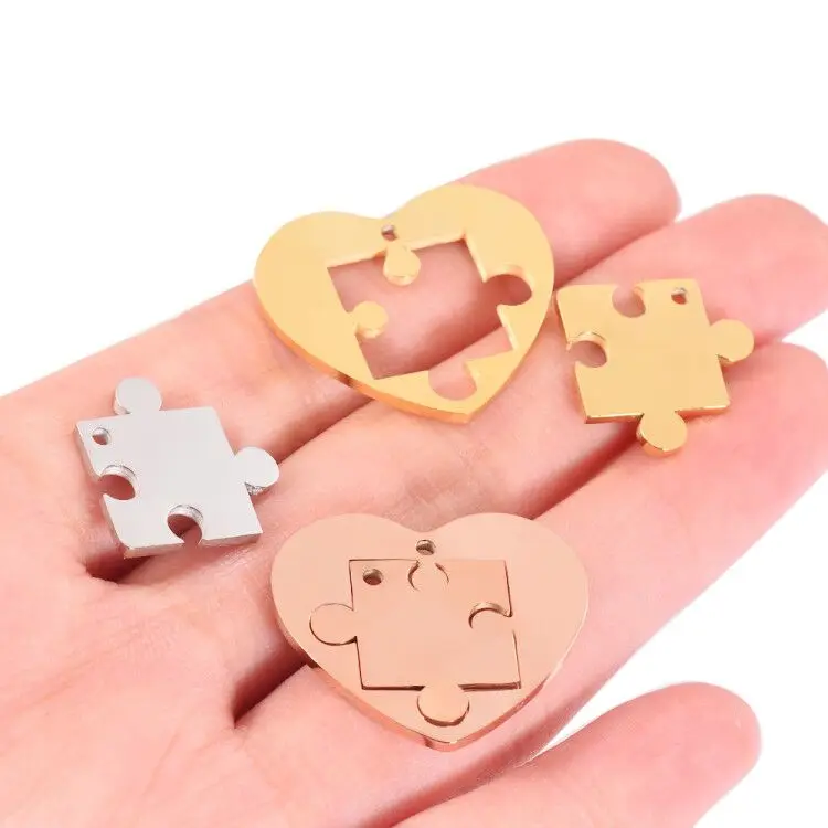 10Pcs/Lot Stainless Steel Heart Charms DIY Necklace Bracelet Hand Jewelry Making Findings Wholesale