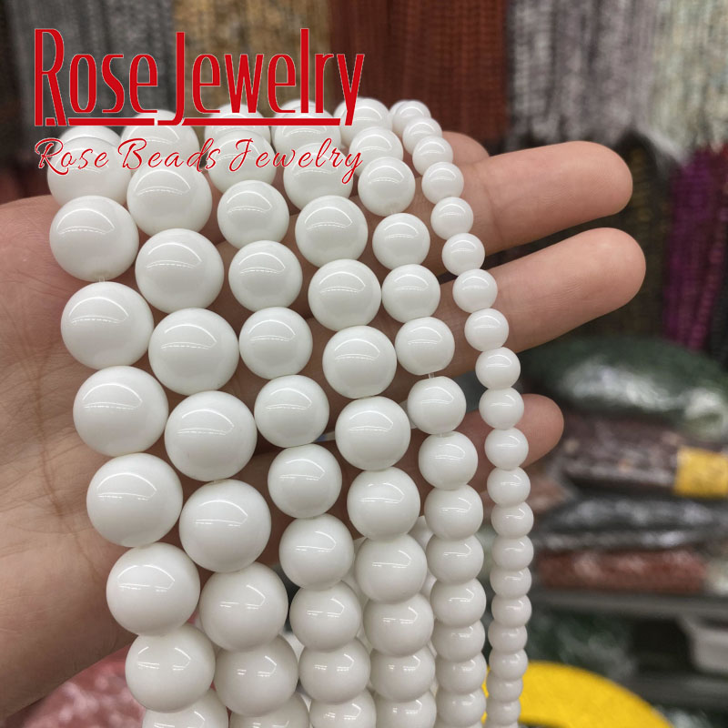 Natural White Agates Beads White Onyx Smooth Spacer Round Stone Beads For Jewelry Making Accessories 4 6 8 10 12mm 15'' Strand