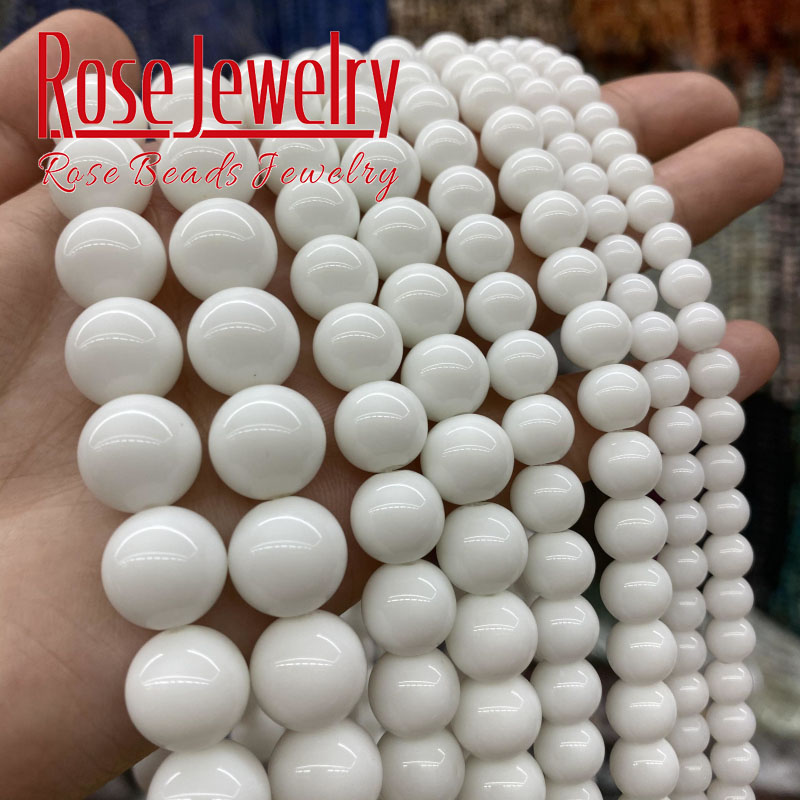 Natural White Agates Beads White Onyx Smooth Spacer Round Stone Beads For Jewelry Making Accessories 4 6 8 10 12mm 15'' Strand