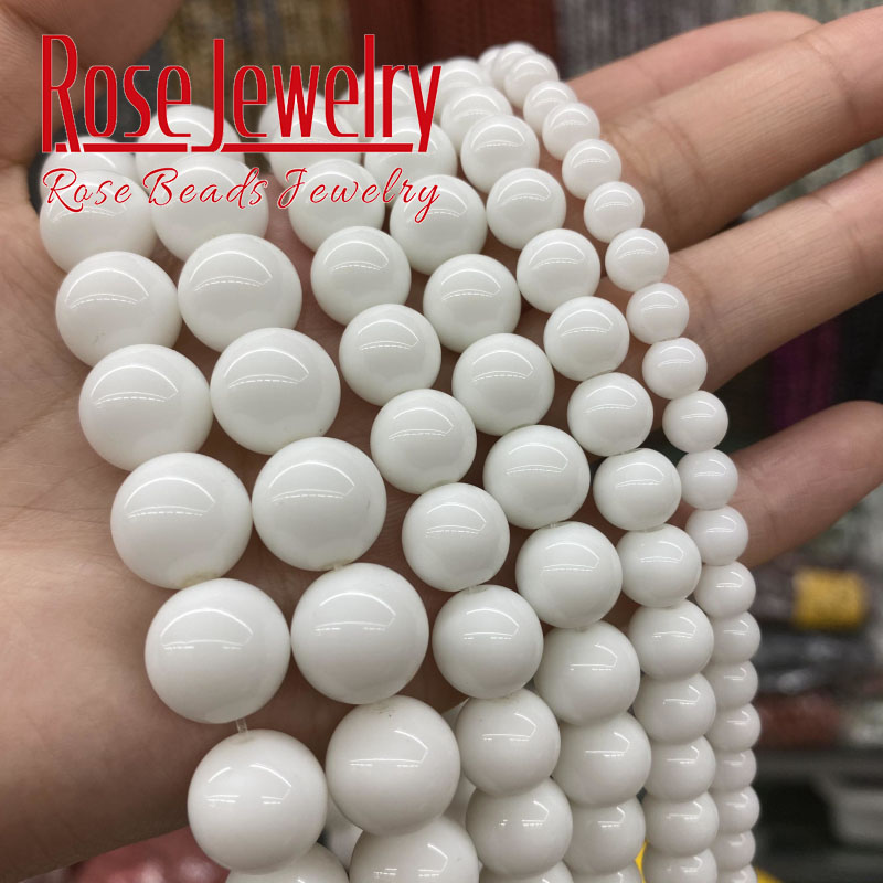 Natural White Agates Beads White Onyx Smooth Spacer Round Stone Beads For Jewelry Making Accessories 4 6 8 10 12mm 15'' Strand