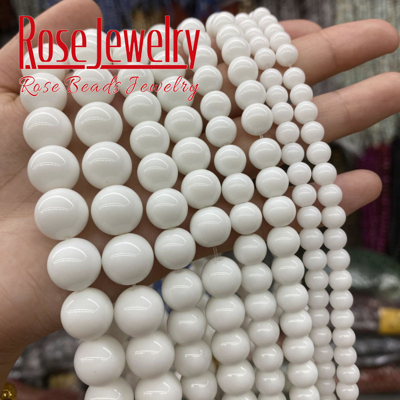 Natural White Agates Beads White Onyx Smooth Spacer Round Stone Beads For Jewelry Making Accessories 4 6 8 10 12mm 15'' Strand