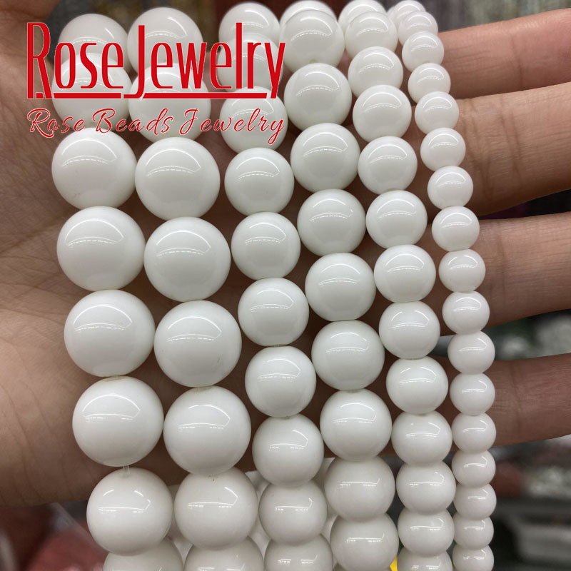 Natural White Agates Beads White Onyx Smooth Spacer Round Stone Beads For Jewelry Making Accessories 4 6 8 10 12mm 15'' Strand