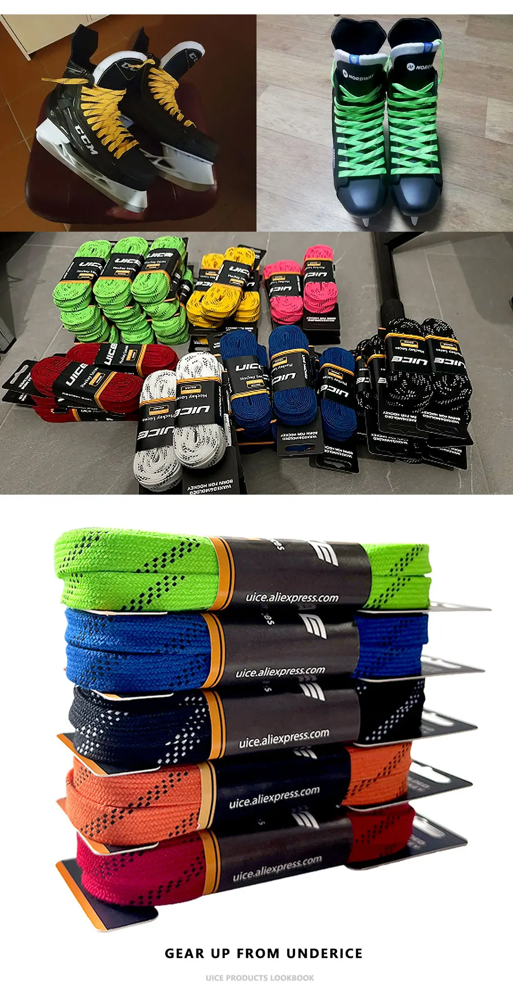 UICE Ice Hockey Skate Laces 84/96/108/120inch Skates Hockey Shoe Lacer Dual Layer Braid Reinforced Hockey Accessories