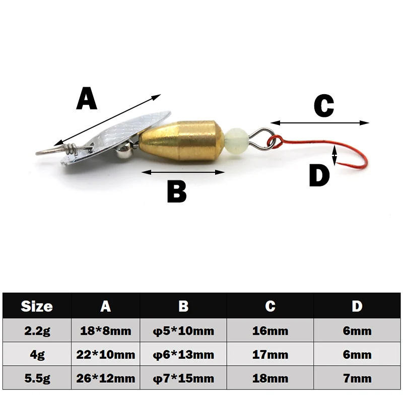 OUTKIT 1Pcs Spinner Spoon Metal Bait Micro Fishing Lure Small Sequins Copper Long Shot Baits For Bass Trout Perch Pike Rotating